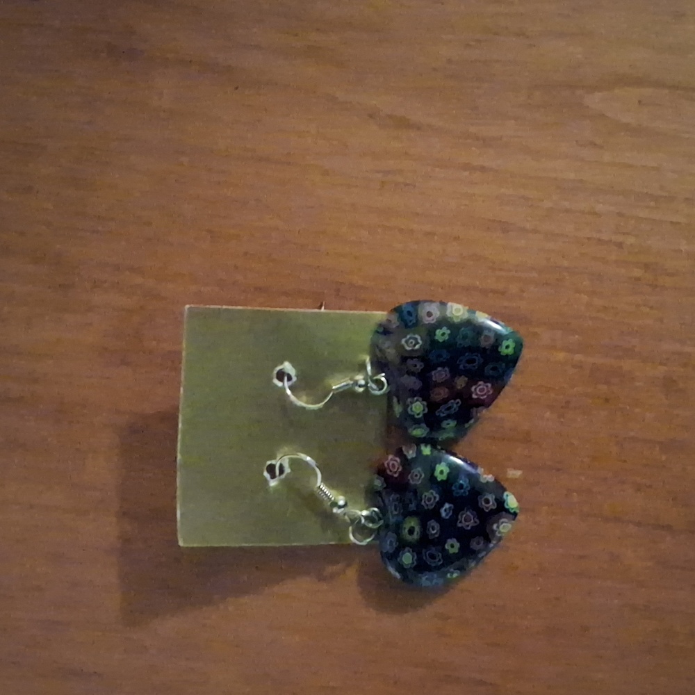 Colorful Navy Heart-Shaped Earrings